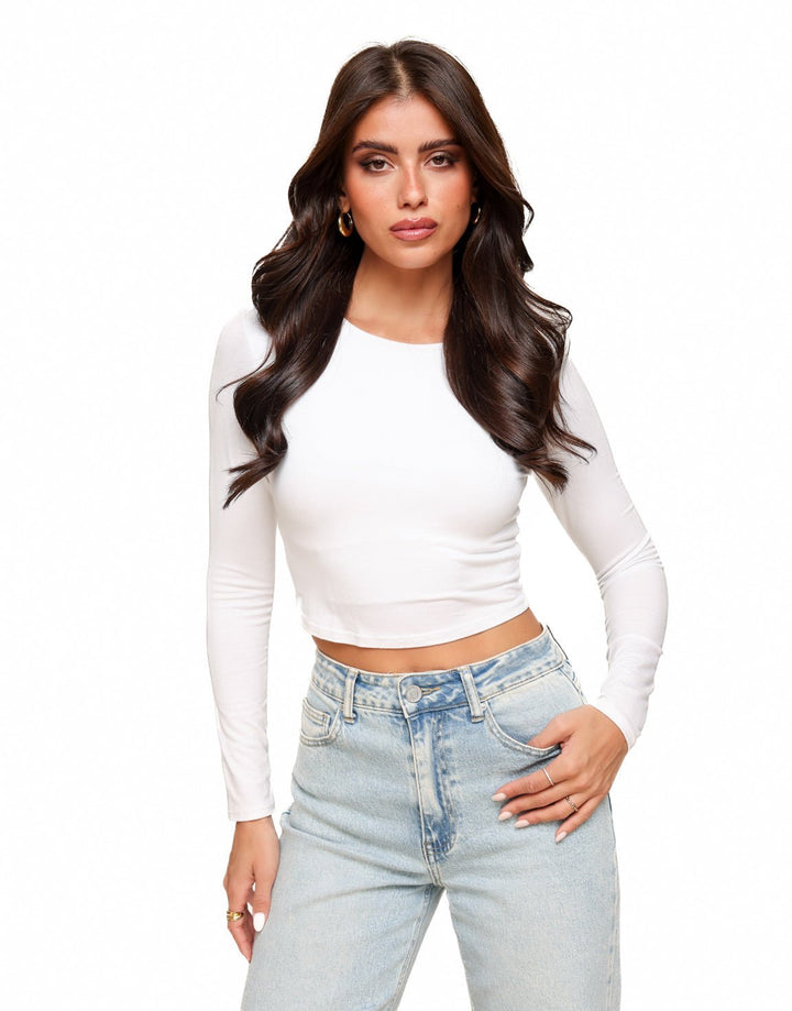 White Basic LS Cropped - Top