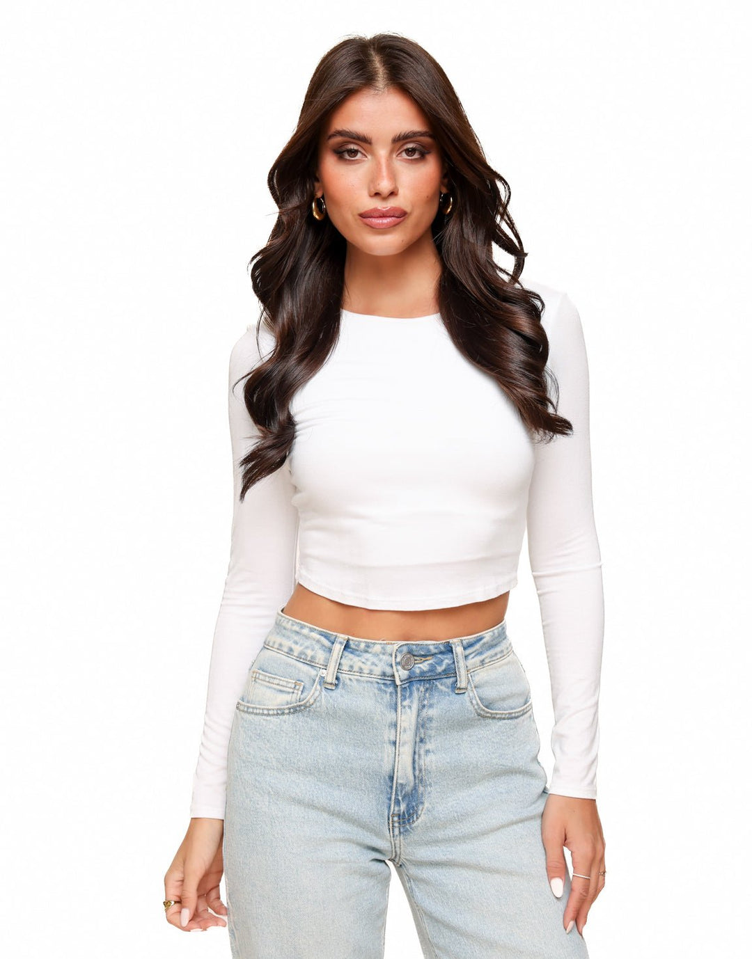 White Basic LS Cropped - Top