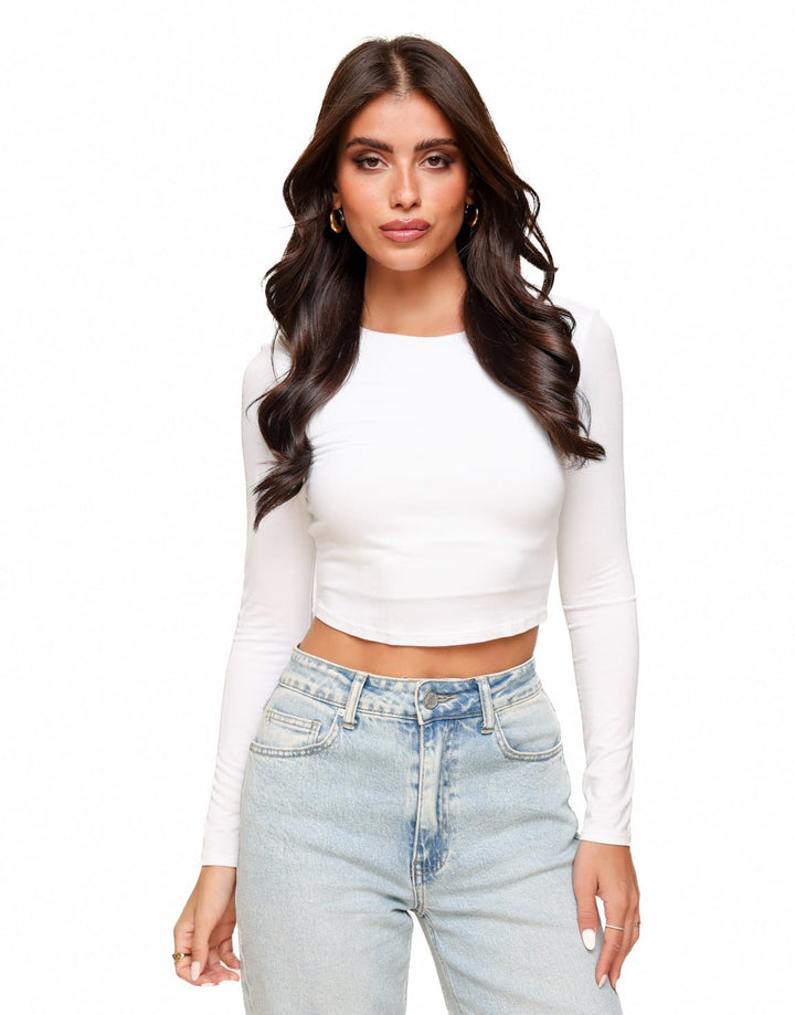 White Basic LS Cropped - Top