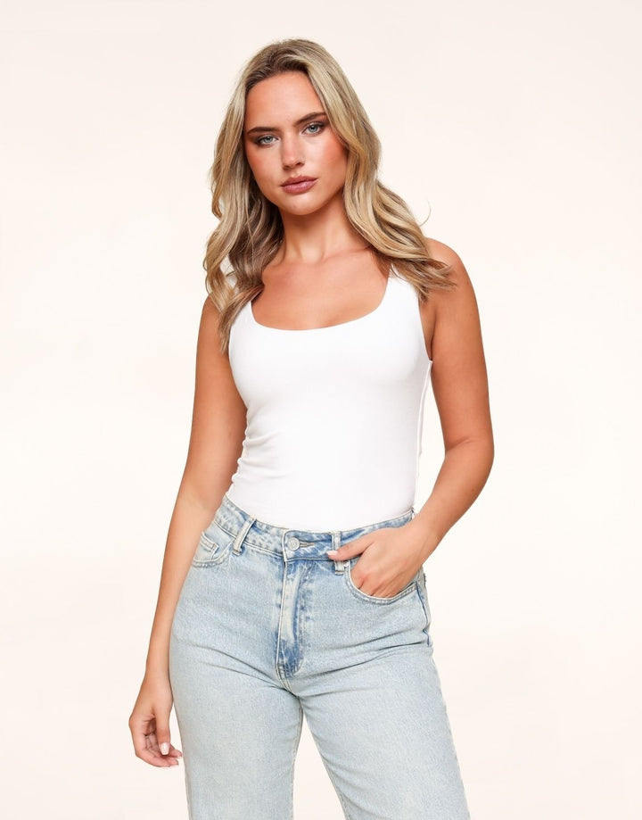 White Sleeveless Basic - Top