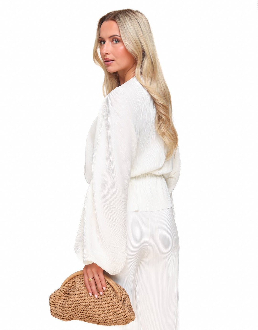 White Plisse V-neck - Top