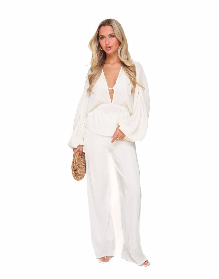 White Plisse Wide - Pants