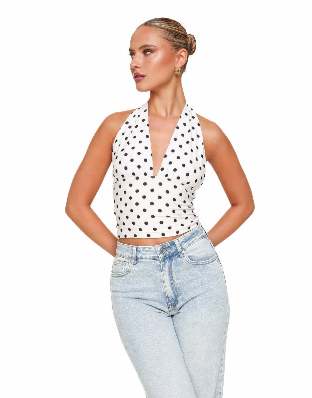 White Polka Dot Halter - Top