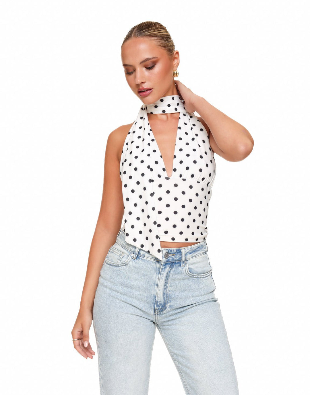 White Polka Dot Halter - Top