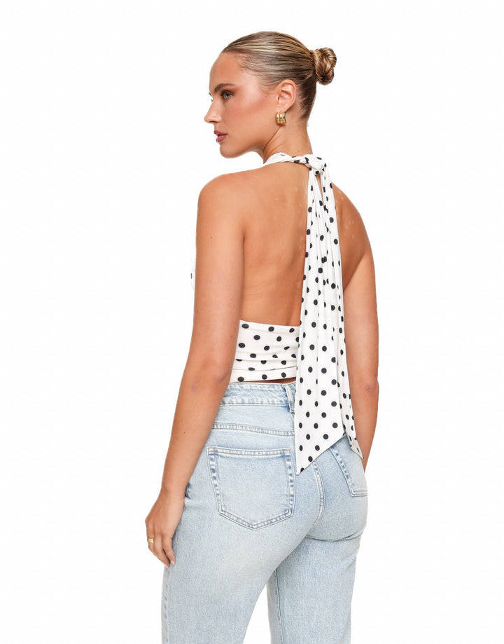 White Polka Dot Halter - Top
