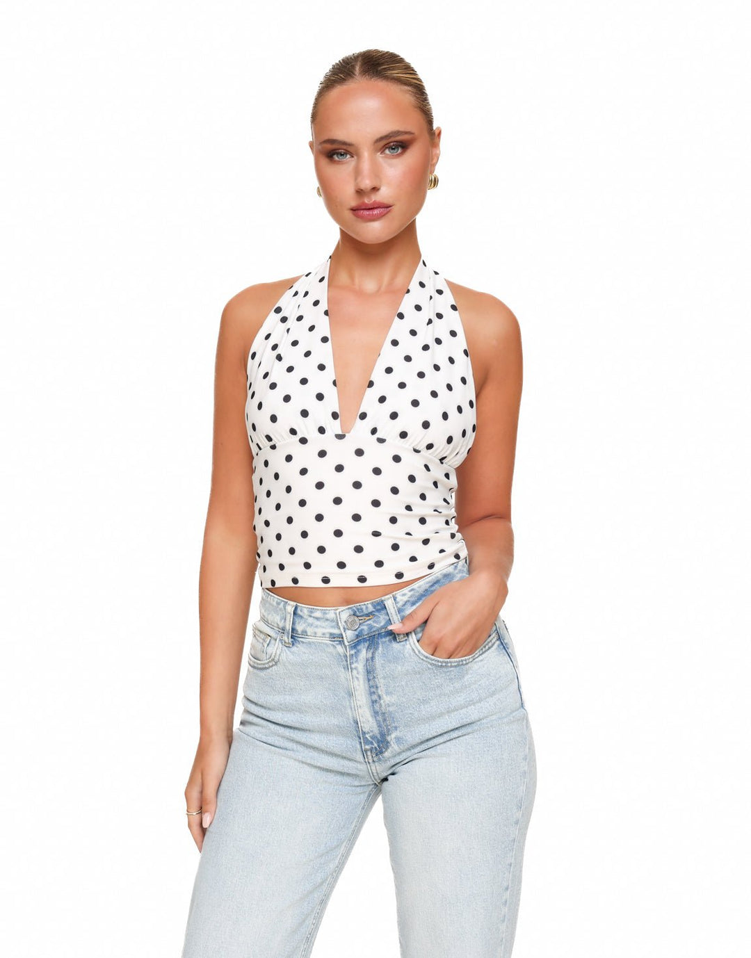 White Polka Dot Halter - Top