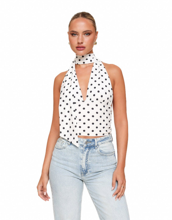 White Polka Dot Halter - Top