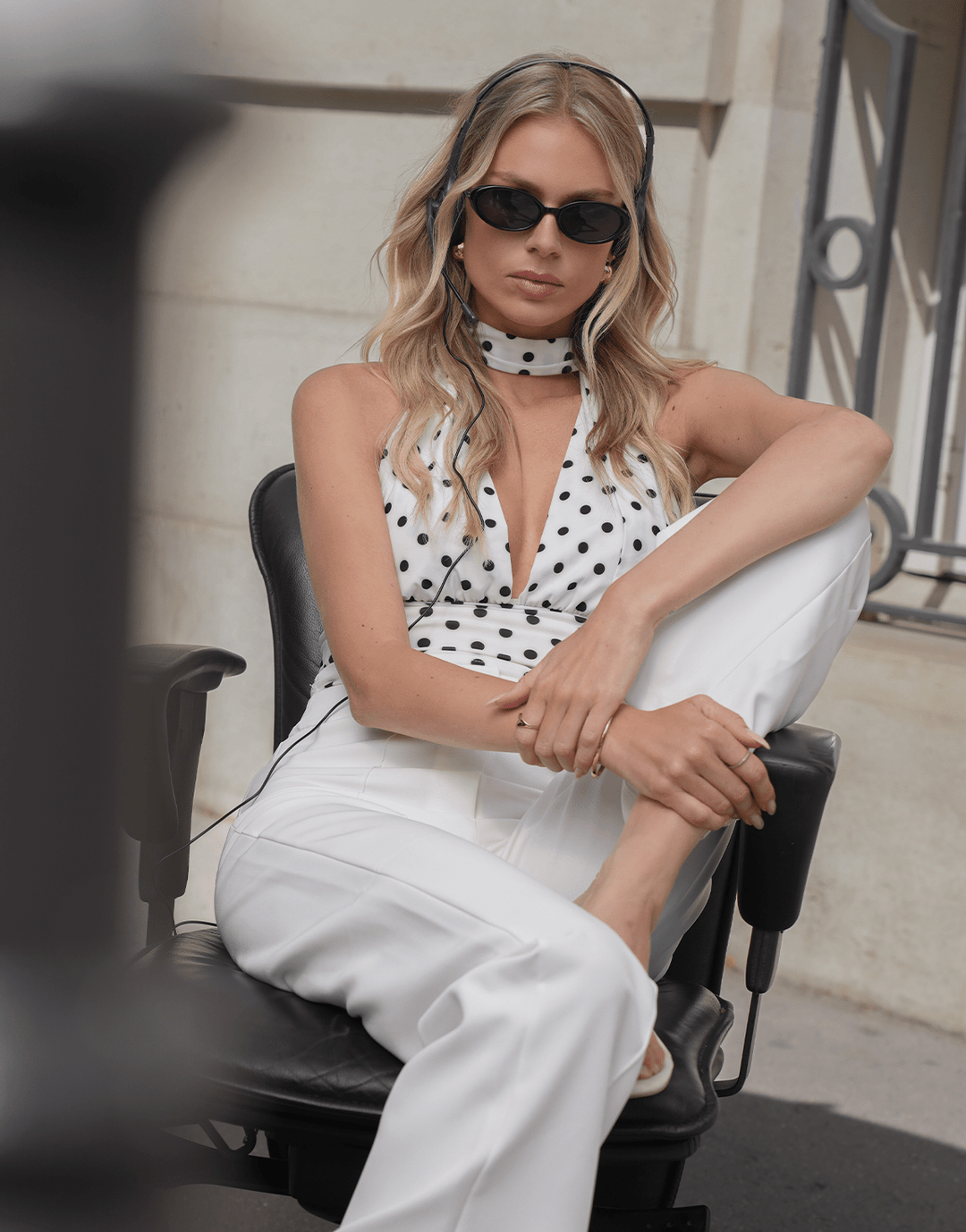 White Polka Dot Halter - Top