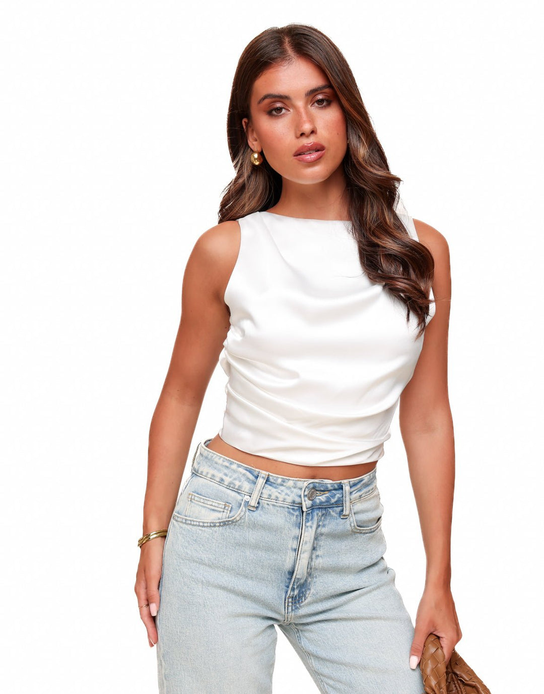 White Satin Open Back - Top