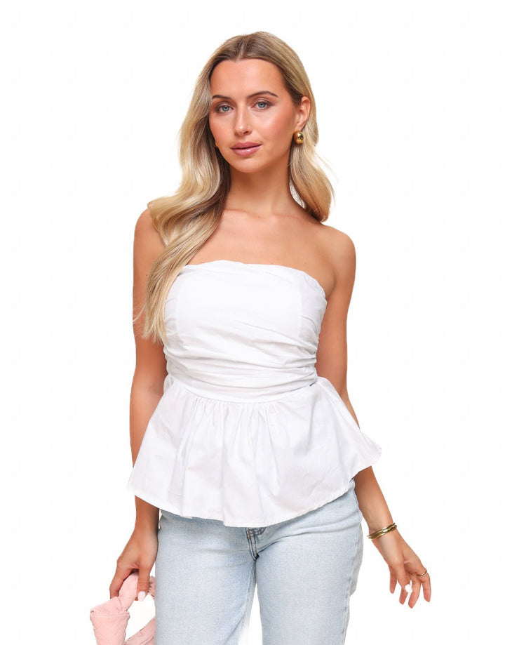White Strapless Peplum - Top
