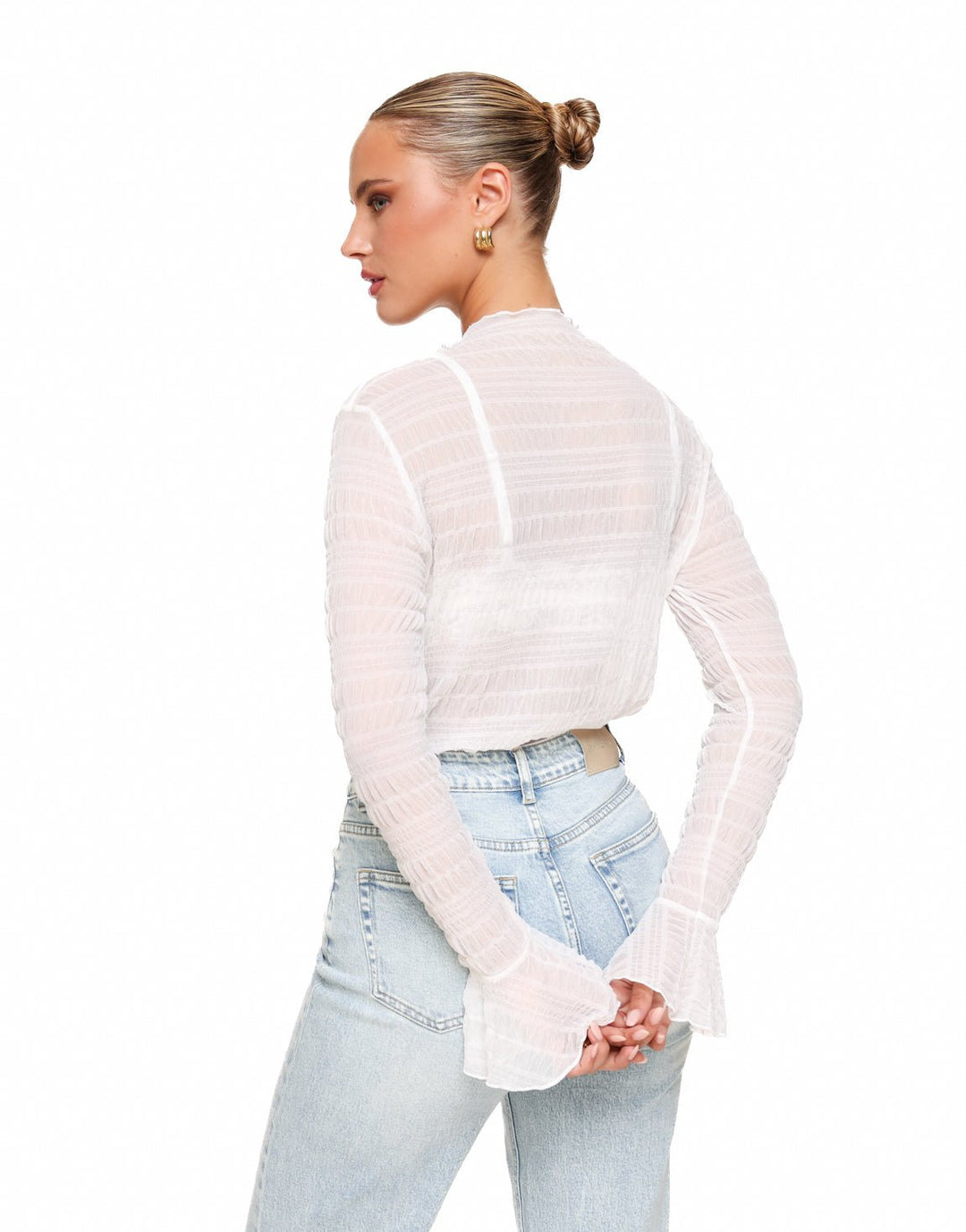 White Textured High Neck - Top