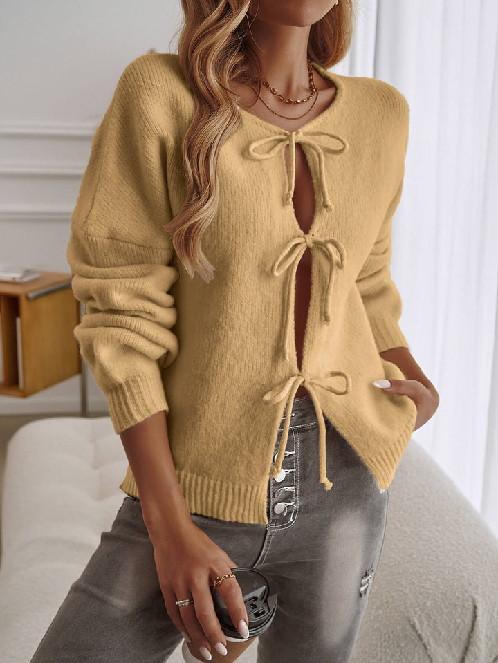 Yellow Midnight Muse Tie-Front Cardigan