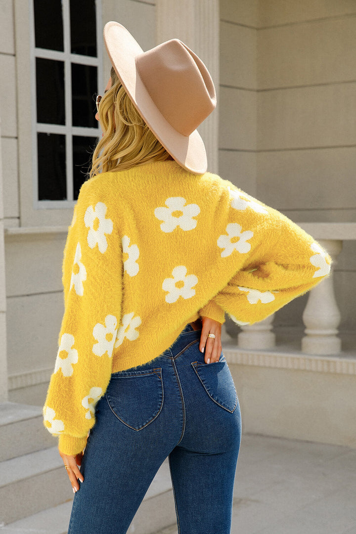 Yellow Bloom Fuzzy Knit Cardigan