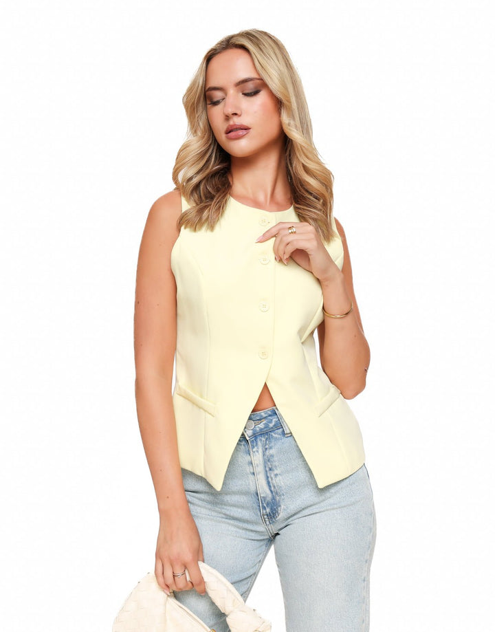 Zachtgele Hoge Knopen - Gilet
