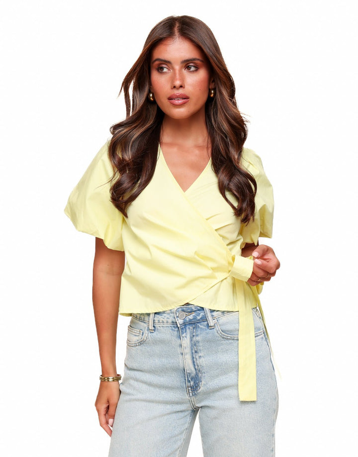 Zachtgele Korte Pofmouwen Wikkel - Top