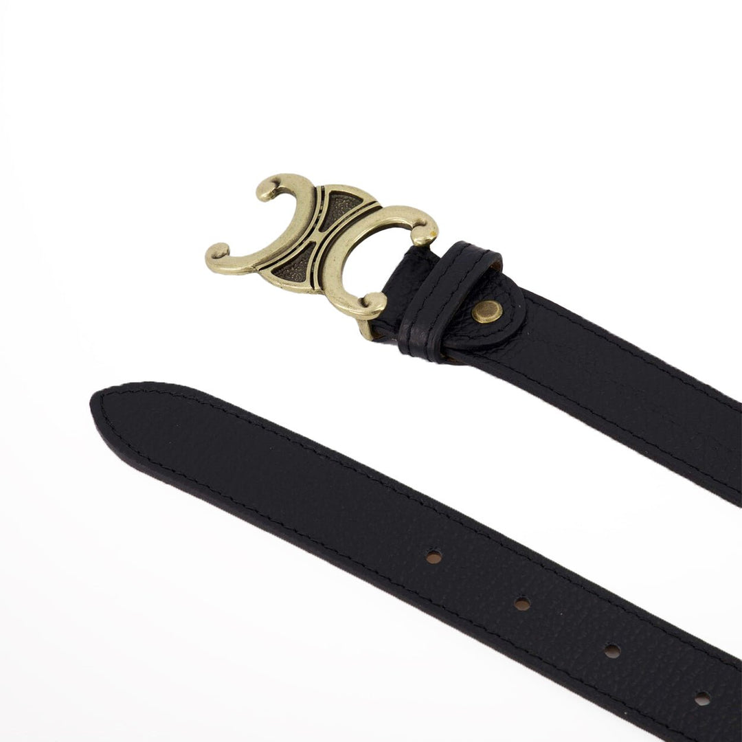 Black Detailed Gold Buckle - Belt