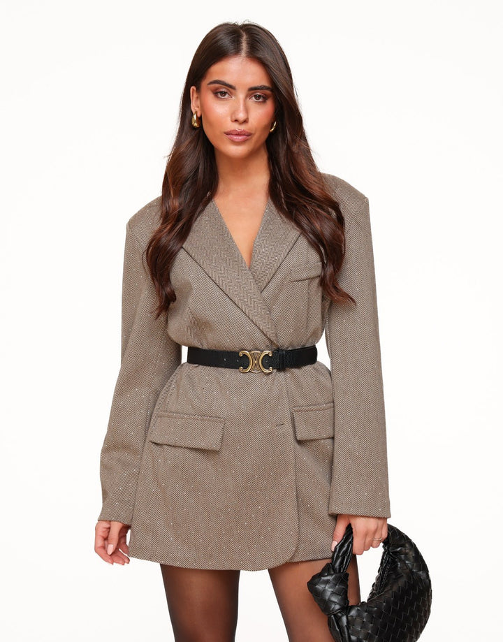 Black Detailed Gold Buckle - Belt