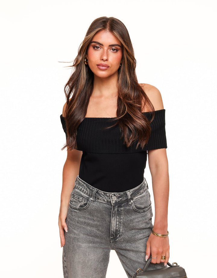 Black Sleeveless Off Shoulder - Top
