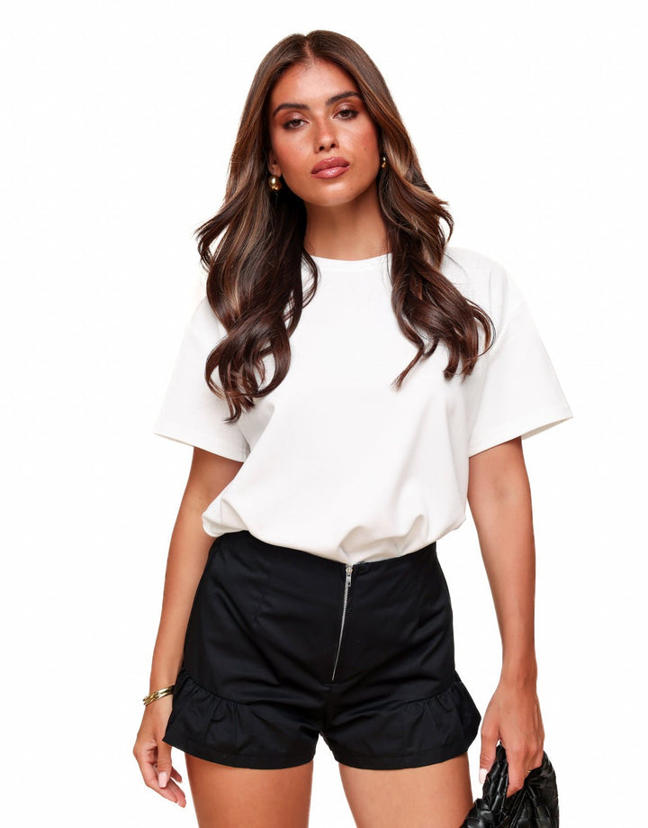Black Zipper Ruffle - Short