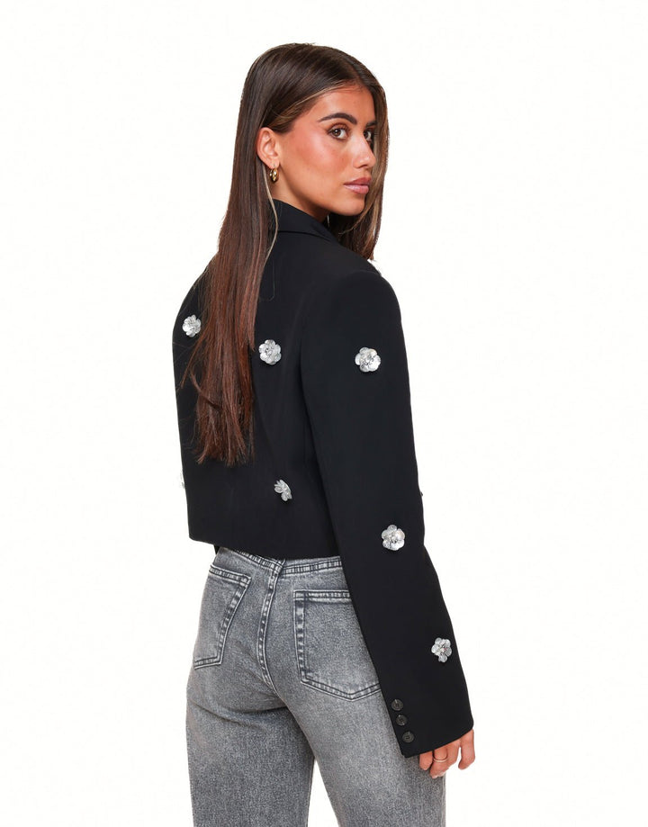 Black Statement Flower Cropped - Blazer