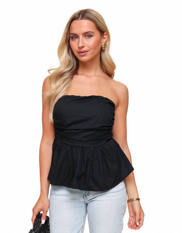 Black Strapless Peplum - Top