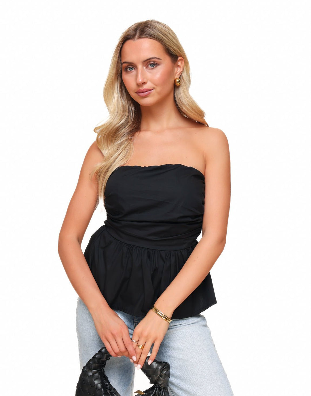Black Strapless Peplum - Top